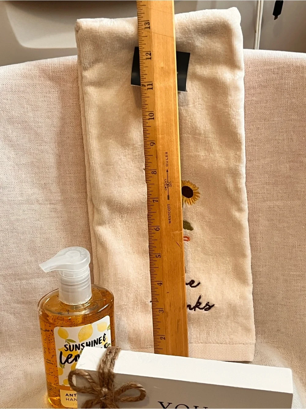 SKL Home Cream Hand Towel with Sunflower Embroidery Bundle